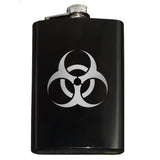 -Engraved 8oz Top Shelf Stainless Steel Pocket / Hip Flask with easy closure screw cap lid. Measures 5.5" tall and 3.75" wide and holds eight shots.Choice of just the flask, flask & stainless steel funnel or with gift box containing stainless steel funnel and shot glasses. This item is fully customizable. For basic customizati-