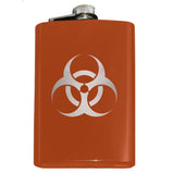 -Engraved 8oz Top Shelf Stainless Steel Pocket / Hip Flask with easy closure screw cap lid. Measures 5.5" tall and 3.75" wide and holds eight shots.Choice of just the flask, flask & stainless steel funnel or with gift box containing stainless steel funnel and shot glasses. This item is fully customizable. For basic customizati-