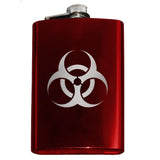 -Engraved 8oz Top Shelf Stainless Steel Pocket / Hip Flask with easy closure screw cap lid. Measures 5.5" tall and 3.75" wide and holds eight shots.Choice of just the flask, flask & stainless steel funnel or with gift box containing stainless steel funnel and shot glasses. This item is fully customizable. For basic customizati-