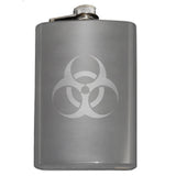 -Engraved 8oz Top Shelf Stainless Steel Pocket / Hip Flask with easy closure screw cap lid. Measures 5.5" tall and 3.75" wide and holds eight shots.Choice of just the flask, flask & stainless steel funnel or with gift box containing stainless steel funnel and shot glasses. This item is fully customizable. For basic customizati-