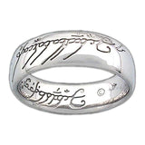 -Official wearable replica of the One Ring from the immortal works of JRR Tolkien, USA jeweler handcrafted fine Sterling Silver Tengwar rune script engraved comfort fit band. Whole/half/quarter sizes 4-20 US. New w/COA. Hobbit,LOTR,Silmarillion Ring of Power,Precious,Middle Earth ruling ring, Gollum Frodo Bilbo Sauron-