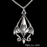 Bram Stoker™ Dracula's Vampire Bat Necklace, Sterling or Bronze-Dracula's Vampire Bat Pendant, inspired by Bram Stoker's gothic horror classic. Design inspired by the Art Nouveau movement sweeping London during the era when Dracula was courting Mina. Officially licensed Dracula jewelry with Bram Stoker, LLC. Skillfully crafted in choice of sterling silver or bronze. New with COA.-Sterling Silver-24" Stainless Steel-
