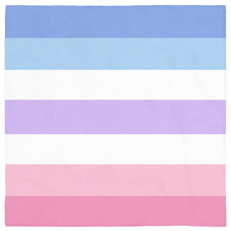 BIGENDER Pride Bandana Updated Anti-TERF LGBTQIA Pink Blue Striped-Polyester jersey knit 24 inch square bandana, kerchief, handkerchief, hanky, neckerchief, do-rag, facemask, headscarf, babushka, hankey. GLBT LGBT LGBTQ LGBTQIA LGBTQX LGBTQ Bi-Gender Bigender Nonbinary Non-Binary Enby Pride striped bandanas. Genderfluid non null dual trans transgender gender identity equality rights..-Horizontal Stripes-