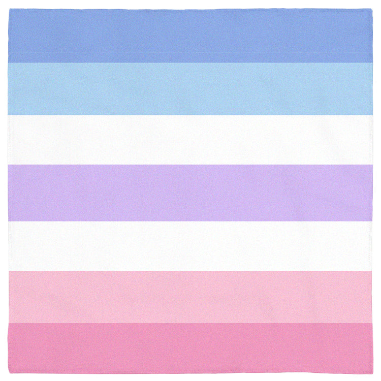 BIGENDER Pride Bandana Updated Anti-TERF LGBTQIA Pink Blue Striped-Polyester jersey knit 24 inch square bandana, kerchief, handkerchief, hanky, neckerchief, do-rag, facemask, headscarf, babushka, hankey. GLBT LGBT LGBTQ LGBTQIA LGBTQX LGBTQ Bi-Gender Bigender Nonbinary Non-Binary Enby Pride striped bandanas. Genderfluid non null dual trans transgender gender identity equality rights..-Horizontal Stripes-