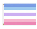 Bigender Pride Flag, Updated Bi-Gender Nonbinary LGBTQ LGBTQX LGBTQIA -High quality, professionally printed polyester Pride banner pole flag in your choice of size and style - single or double sided with either grommets or pole pocket. 2x1 / 1x2 ft, 3x2 / 2x3 ft, 3x5 / 5x3 ft or custom size by request. LGBT LGBTQ LGBTQIA LGBTQX Anti-Terf Gender Identity Rights Equality. Resist United.-5 ft x 3 ft-Standard-Grommets-
