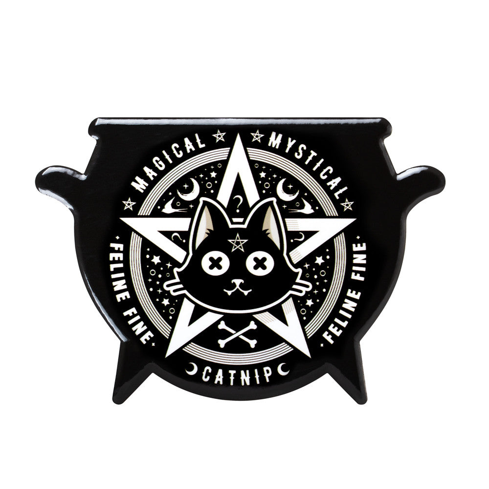 -A paw-some addition to any witch or warlocks kitchen. High quality, cauldron shaped ceramic coaster with non-slip cork back and unique Alchemy artwork. Heat proof and scratch resistant. Ships from the USA. funny witch witches wicca witchcraft halloween cauldron cats coffee tea gift gothic home decor-