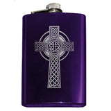 -Engraved 8oz Top Shelf Stainless Steel Hip / Pocket Flask with easy closure screw cap lid. Optional customized engraving, funnel, gift box with cups, etc. Ships from USA. Quality drinking liquor drinker gift idea portable alcohol flask . Celtic cross irish scottish celt st patricks day ireland christian knotwork cross-