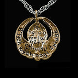-Inspired by the writings of H.P. Lovecraft, Call of Cthulhu and The Shadow Over Innsmouth. Handmade Miskatonic medallion with chant engraved on the reverse: "Ph'nglui mglw'nafh Cthulhu R'lyeh wgah'nagl fhtagn" (In his house at R'lyeh dead Cthulhu waits dreaming) Jeweler handcrafted in the USA of high quality bronze. -