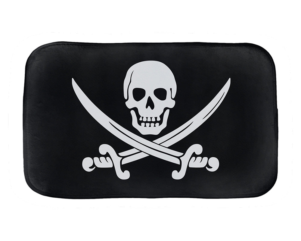 -Super soft microfiber topped polyester bath mat with non-slip rubber bottom. High quaity materials, colorfast and fade resistant image. This item is made to order, shipped from the USA. Funny bathroom pirates calico jack pirate insignia skull and cutlass flag bathmat bathroom floor decor boat beach absorbent nonslip-34x21 inch-