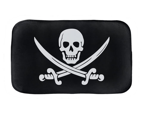 -Super soft microfiber topped polyester bath mat with non-slip rubber bottom. High quaity materials, colorfast and fade resistant image. This item is made to order, shipped from the USA. Funny bathroom pirates calico jack pirate insignia skull and cutlass flag bathmat bathroom floor decor boat beach absorbent nonslip-34x21 inch-