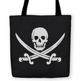 Calico Jack Pirate Jolly Roger Tote Bag-High quality, reusable woven polyester fabric carryall tote with classic Calico Jack skull and crossed cutlass pirate jolly roger design on both sides. Durable and machine washable. This item is made-to-order and typically ships in 3-5 Business Days.-