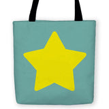 -High quality, woven polyester tote bag in your choice of retro colors with large yellow cartoon star on both sides. Durable and machine washable. Great for kids or anyone who appreciates a bit of classic whimsy. A fun and punky carryall accessory. This item is made-to-order and typically ships in 3-5 business days.-13 inches-Seafoam-796752936741