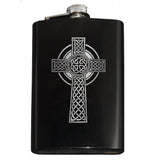 -Engraved 8oz Top Shelf Stainless Steel Hip / Pocket Flask with easy closure screw cap lid. Optional customized engraving, funnel, gift box with cups, etc. Ships from USA. Quality drinking liquor drinker gift idea portable alcohol flask . Celtic cross irish scottish celt st patricks day ireland christian knotwork cross-
