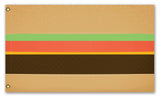 Burger Kingdom Flag, Funny Weird Fictional Cheeseburger Country State-High quality, professionally made polyester flag. Single or double-sided with grommets or pole sleeve. 2x1ft/1x2ft, 3x2ft/2x3ft, 5x3ft/3x5ft, custom. Custom by request. Funny, weird fictional country state cheeseburger hamburger burger cookout grill king dad fathers day grilling i can has burger meme fast food advertising -