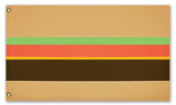 Burger Kingdom Flag, Funny Weird Fictional Cheeseburger Country State-High quality, professionally made polyester flag. Single or double-sided with grommets or pole sleeve. 2x1ft/1x2ft, 3x2ft/2x3ft, 5x3ft/3x5ft, custom. Custom by request. Funny, weird fictional country state cheeseburger hamburger burger cookout grill king dad fathers day grilling i can has burger meme fast food advertising -5 ft x 3 ft-Standard-Grommets-725185481429