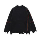 -Unique distressed vintage style college letter sweater / sweatshirt. Cut, chopped, stitched with irregular hem and rough v-neck. Free shipping. Retro vintage antique style embroidered school sweater longsleeve pullover jumper winter fall autumn fashion unisex mens womens thrift punk pre-distressed ripped torn -