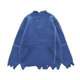 -Unique distressed vintage style college letter sweater / sweatshirt. Cut, chopped, stitched with irregular hem and rough v-neck. Free shipping. Retro vintage antique style embroidered school sweater longsleeve pullover jumper winter fall autumn fashion unisex mens womens thrift punk pre-distressed ripped torn -