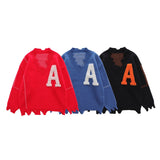 -Unique distressed vintage style college letter sweater / sweatshirt. Cut, chopped, stitched with irregular hem and rough v-neck. Free shipping. Retro vintage antique style embroidered school sweater longsleeve pullover jumper winter fall autumn fashion unisex mens womens thrift punk pre-distressed ripped torn -