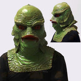 -High quality, detailed latex rubber full over-the-head mask with partial shoulder and breastplate. One size fits most. Free shipping. Classic sci-fi science fiction b-movie horror merman aquatic monster mask halloween costume cosplay tropical lagoon black water lake beast mutant reptile fish man best universal fit-