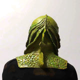 -High quality, detailed latex rubber full over-the-head mask with partial shoulder and breastplate. One size fits most. Free shipping. Classic sci-fi science fiction b-movie horror merman aquatic monster mask halloween costume cosplay tropical lagoon black water lake beast mutant reptile fish man best universal fit-