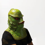 -High quality, detailed latex rubber full over-the-head mask with partial shoulder and breastplate. One size fits most. Free shipping. Classic sci-fi science fiction b-movie horror merman aquatic monster mask halloween costume cosplay tropical lagoon black water lake beast mutant reptile fish man best universal fit-