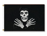 Crimson Ghost Flag - 3x2ft or 5x3ft High Quality - Retro Horror Serial-High quality, single or double sided polyester banner pole flag. 3x2 2x3 3x5 5x3 ft or custom size. Fiends and misfits, punk rock and classic horror fans hooded grim reaper death skeleton villain goth festival jolly roger, fiend monster creature, black or crimson with iconic white skull and hands ghoul logo, halloween-5 ft x 3 ft - Black-Standard-Grommets-