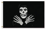 Crimson Ghost Flag - 3x2ft or 5x3ft High Quality - Retro Horror Serial-High quality, single or double sided polyester banner pole flag. 3x2 2x3 3x5 5x3 ft or custom size. Fiends and misfits, punk rock and classic horror fans hooded grim reaper death skeleton villain goth festival jolly roger, fiend monster creature, black or crimson with iconic white skull and hands ghoul logo, halloween-3 ft x 2 ft - Black-Standard-Grommets-