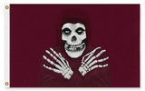 Crimson Ghost Flag - 3x2ft or 5x3ft High Quality - Retro Horror Serial-High quality, single or double sided polyester banner pole flag. 3x2 2x3 3x5 5x3 ft or custom size. Fiends and misfits, punk rock and classic horror fans hooded grim reaper death skeleton villain goth festival jolly roger, fiend monster creature, black or crimson with iconic white skull and hands ghoul logo, halloween-3 ft x 2 ft - Crimson-Standard-Grommets-