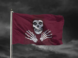 Crimson Ghost Flag - 3x2ft or 5x3ft High Quality - Retro Horror Serial-High quality, single or double sided polyester banner pole flag. 3x2 2x3 3x5 5x3 ft or custom size. Fiends and misfits, punk rock and classic horror fans hooded grim reaper death skeleton villain goth festival jolly roger, fiend monster creature, black or crimson with iconic white skull and hands ghoul logo, halloween-