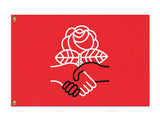 -High quality, professionally made polyester flag 2x3, 3x5 or 1x2 - single or double sided, grommets or sleeve. Custom red rose pole flag / protest banner. Democratic Socialist progressive liberal democrat human rights equity equality workers rights socialism social safety net resist persist organize agitate educate-3 ft x 2 ft-Standard-Grommets-