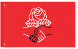 -High quality, professionally made polyester flag 2x3, 3x5 or 1x2 - single or double sided, grommets or sleeve. Custom red rose pole flag / protest banner. Democratic Socialist progressive liberal democrat human rights equity equality workers rights socialism social safety net resist persist organize agitate educate-5 ft x 3 ft-Standard-Grommets-