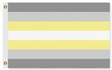 Demigender Pride Flag - Demiboy Demigirl LGBTQIA Gender Identity Pride-High quality, professionally made polyester Pride banner pole flag in choice of size with double stitched seams, single or double sided with either grommets or pole pocket. 2x1/1x2ft, 3x2/2x3ft, 3x5/5x3ft, custom by request. LGBTQ LGBTQIA LGBTQX Rights Equality Agender Nonbinary. Genderqueer Demi Gender Resist United-5 ft x 3 ft-Standard-Grommets-