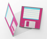 Retro 3.25 Floppy Disk Blank Occasion Cards, 5.5" - Fully Customizable-High quality 5x5" folded greeting card on fine cardstock with blank interior and matching envelope. Custom by request. 
Funny classic 3.25 diskette 90s 1990s nineties throwback old school retro kitsch nostalgic party invitations greeting cards over the hill birthday computer PC tech geek 90s kids aesthetic vintage card-5x5 inch-1 Card-Pink-