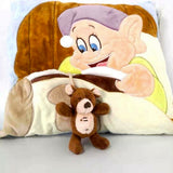-Super cute soft stitched plush pillow featuring Dopey from Snow White and the 7 Dwarfs tucked in bed and reading a storybook with hidden pocket holding his attached stuffed teddy bear.High quality, 30cm/12.6in. Imported, Free shipping Disney sleepy goodnight kids pillow throw cushion snuggle toy bedding gift for child-