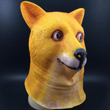 -High quality natural latex over-the-head shiba inu dog mask. One size fits most teens and adults. Free shipping. Halloween costume cosplay funny doge memes golden shiba inu dog overhead rubber latex mask internet trendy kid friendly youth spoopy animal pup -
