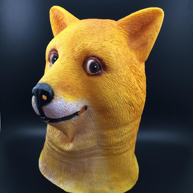 -High quality natural latex over-the-head shiba inu dog mask. One size fits most teens and adults. Free shipping. Halloween costume cosplay funny doge memes golden shiba inu dog overhead rubber latex mask internet trendy kid friendly youth spoopy animal pup -