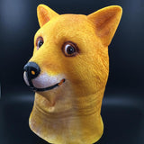 -High quality natural latex over-the-head shiba inu dog mask. One size fits most teens and adults. Free shipping. Halloween costume cosplay funny doge memes golden shiba inu dog overhead rubber latex mask internet trendy kid friendly youth spoopy animal pup -
