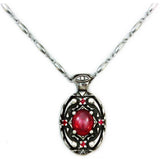 Dracula Life/Death Pendant Necklaces, Sterling Silver Vampire Jewelry-Sterling Silver Bram Stoker's Dracula Life or Death pendant necklace representing elements of the classic, world famous gothic horror vampire story. Choice of central stone, a red lab-grown star ruby or natural black onyx. 20 inch stainless steel drip chain. Handcrafted Fine Silver Jewelry. Made in the USA. -Lab-Grown Star Ruby-