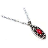 Dracula Life/Death Pendant Necklaces, Sterling Silver Vampire Jewelry-Sterling Silver Bram Stoker's Dracula Life or Death pendant necklace representing elements of the classic, world famous gothic horror vampire story. Choice of central stone, a red lab-grown star ruby or natural black onyx. 20 inch stainless steel drip chain. Handcrafted Fine Silver Jewelry. Made in the USA. -