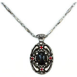 Dracula Life/Death Pendant Necklaces, Sterling Silver Vampire Jewelry-Sterling Silver Bram Stoker's Dracula Life or Death pendant necklace representing elements of the classic, world famous gothic horror vampire story. Choice of central stone, a red lab-grown star ruby or natural black onyx. 20 inch stainless steel drip chain. Handcrafted Fine Silver Jewelry. Made in the USA. -Natural Black Onxy-