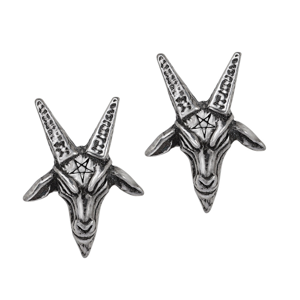 -Small Baphomet studs, perfect for every day wear! Inspired by Eliphas Levi's portrait of the goat-headed deity, and the reason for the Knights Templar's downfall. Handcrafted in the UK of lead-free, fine English Pewter. Genuine Alchemy Product - Brand New with Alchemy Lifetime Guarantee - Shipped from the USA. -