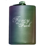 Funny Engraved FANCY AS FUCK FLASK, Classy Crude 8oz Stainless Steel -Funny engraved 8oz Stainless Steel Flask with easy closure screw cap lid. "Fancy as Fuck" script engraving. Choice of color - optonal funnel or gift box with funnel & shot glasses. Fully customizable ships in 2-4 business days. Crude gift for her BFF AF woman women lady ladylike woman wife best friend bridesmaids -Rainbow Effect-Just the Flask-