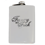 Funny Engraved FANCY AS FUCK FLASK, Classy Crude 8oz Stainless Steel -Funny engraved 8oz Stainless Steel Flask with easy closure screw cap lid. "Fancy as Fuck" script engraving. Choice of color - optonal funnel or gift box with funnel & shot glasses. Fully customizable ships in 2-4 business days. Crude gift for her BFF AF woman women lady ladylike woman wife best friend bridesmaids -White-Just the Flask-