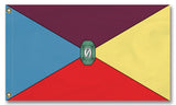 Historical Flag of Oz, Custom Wizard of Oz Literary Fantasy Land Flag-The historical flag of Oz as envisioned by L. Frank Baum. High quality, professionally printed flag in your choice of size and style, with either grommets or pole pocket at left edge. Standard single side-reverse or Deluxe double sided. Wizard of Oz, Land of Oz, literary fantasy world, cosplay accessory, theater prop.-