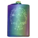 Engraved Floral Skull Flask - 8oz Stainless Steel Drinking Hip Flask-Engraved 8oz Top Shelf Stainless Steel Hip / Pocket Flask with easy closure screw cap lid. Optional customized engraving, funnel, gift box with cups, etc. Ships from USA. Quality drinking liquor drinker gift idea portable alcohol flask goth gothic halloween flower motif skull vodka whiskey -