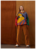 -High quality polyester and acrylic wool knit sweater. One size, see measurements. Free shipping from abroad. women's unisex oversize boyfriend sweater artsy abstract cartoon dog color block fashion jumper dogger doggy puppy pupper harajuku pullover unusual strange y2k alternative style on trend -