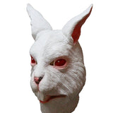 -Quality over-the-head soft latex white rabbit mask. One size fits most. Free shipping from abroad with average delivery to the USA in about 2-3 weeks. Creepy funny Halloween costume cosplay mask red eyed bunny rabbit alice in wonderland unsettling disturbing animal hare -