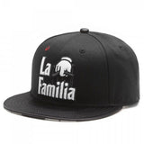 La Familia Snapback Cap -High quality black cap with large embroidered La Familia logo on front, severed horse head on the side and 'The Don' arched across the back. One size fits most with snapback adjustment.Free shipping from abroad with average delivery to the US in 2-3 weeks. Funny hiphop mafia parody streetwear fashion baseball hat -