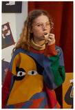 -High quality polyester and acrylic wool knit sweater. One size, see measurements. Free shipping from abroad. women's unisex oversize boyfriend sweater artsy abstract cartoon dog color block fashion jumper dogger doggy puppy pupper harajuku pullover unusual strange y2k alternative style on trend -
