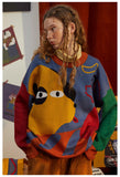-High quality polyester and acrylic wool knit sweater. One size, see measurements. Free shipping from abroad. women's unisex oversize boyfriend sweater artsy abstract cartoon dog color block fashion jumper dogger doggy puppy pupper harajuku pullover unusual strange y2k alternative style on trend -